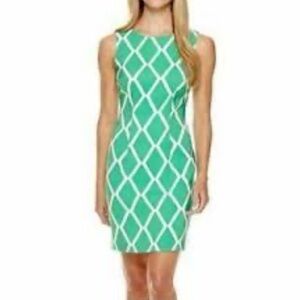 Alyx Sleeveless Scoop Neck Midi Sheath Dress Green White Diamond Size 8 Stretchy